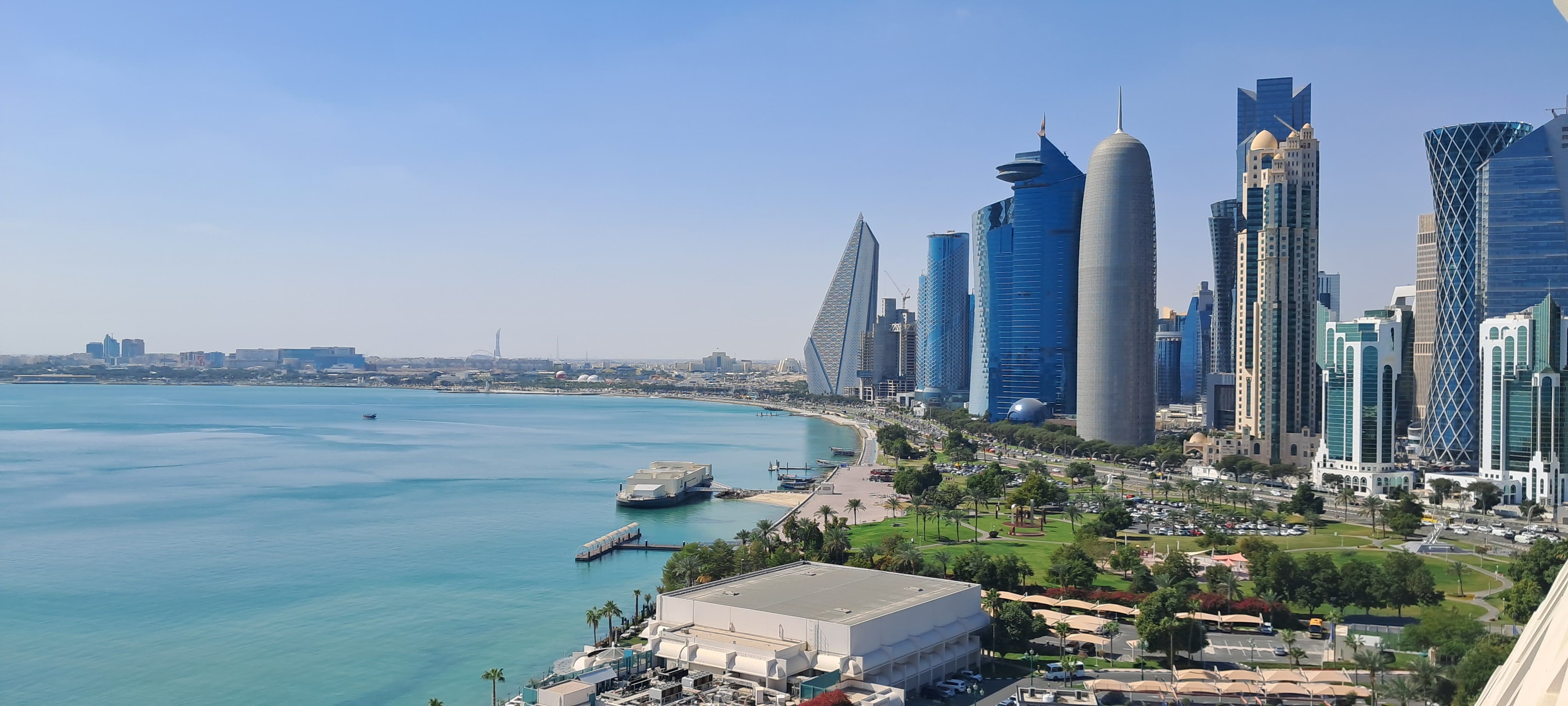 The West Bay skyline and Corniche — the Qatar skyline our systems help keep cool.